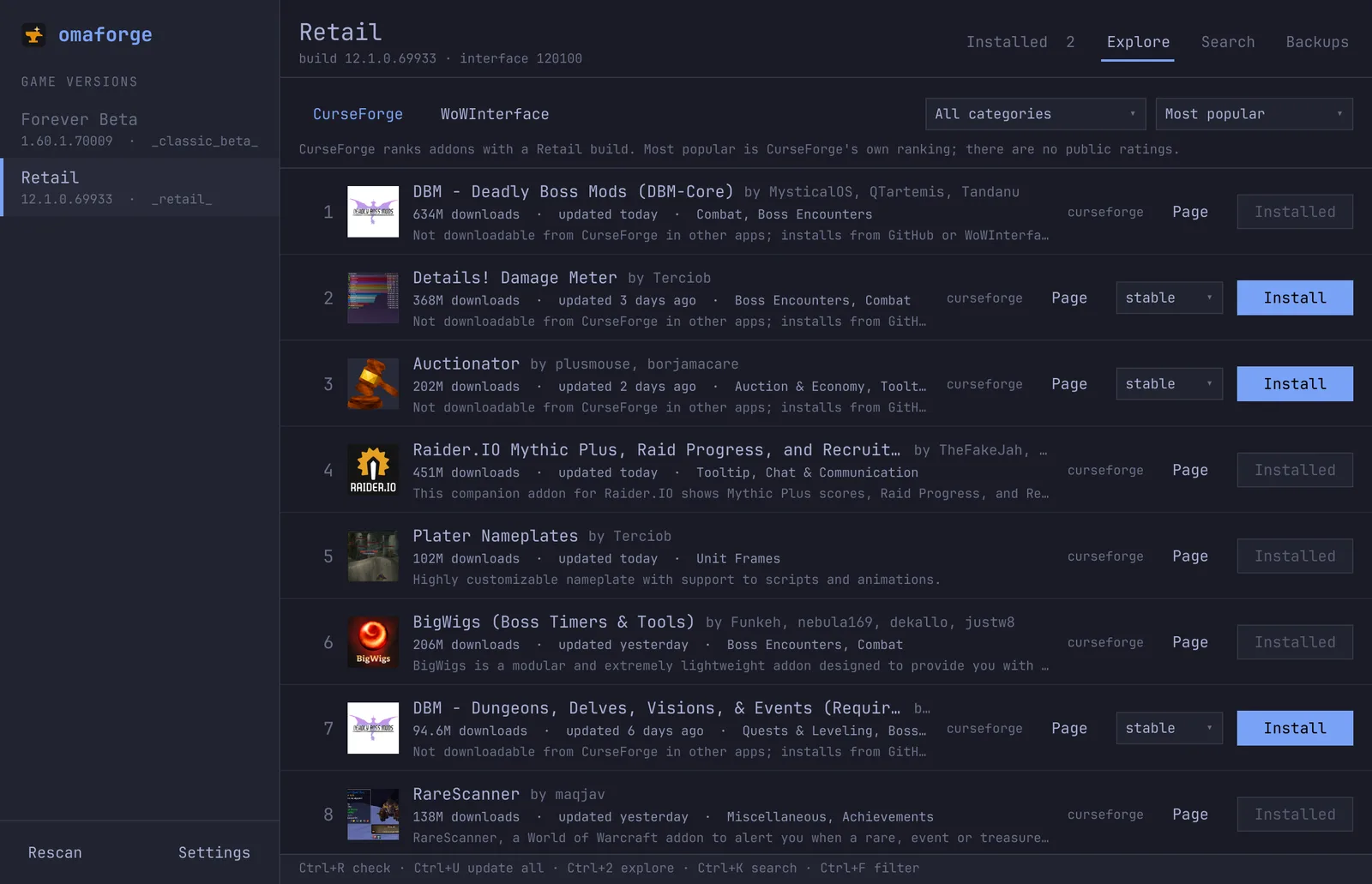 Explore: the most popular Retail addons on CurseForge